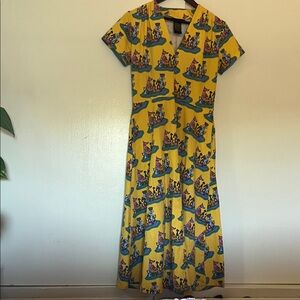 Nooworks Dog Party Yellow Printed Short-Sleeve Maxi Dress